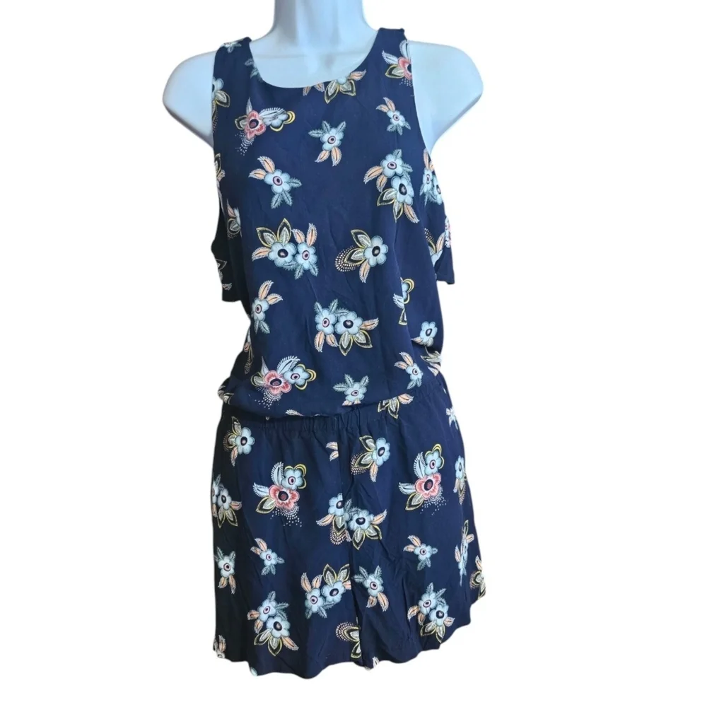 Loft Ruffle Racerback Floral Romper Navy Size M - Picture 5 of 15